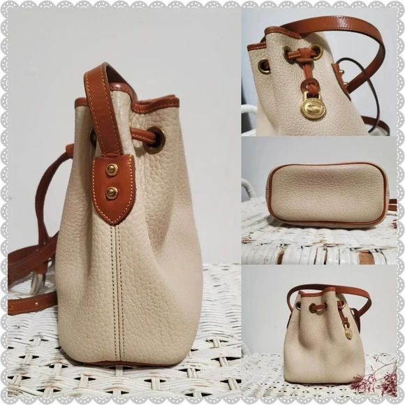 Dooney Bourke | Vintage Tan Bone Mini Drawstring Bucket Crossbody Bag - Picture 4 of 5